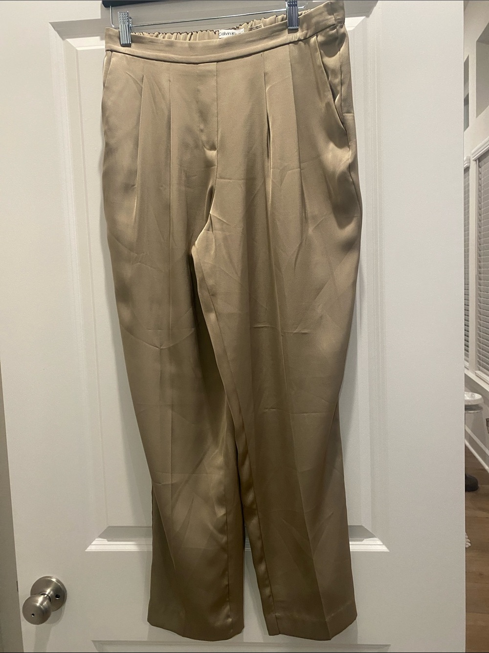 Calvin Klein Tan Straight-Leg Pleated Dress Pants